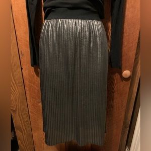 JustFab Silver Pleated Midi Skirt